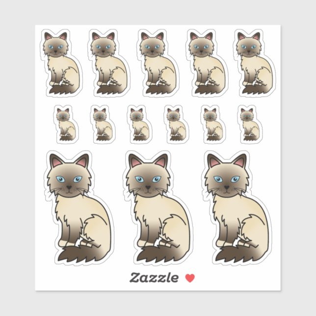 Sticker Chats mignons Birman / Ragdoll au point chocolat (Feuille)