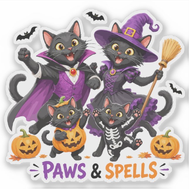 Sticker Chats mignons d'Halloween Pattes et Sortilèges (Devant)