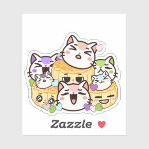 Sticker Chats mignons et gâteaux de lune - Friandise japon