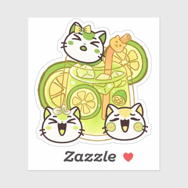 Sticker Chats mignons Kawaii de limonade d'été (Feuille)
