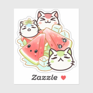 Sticker Chats mignons Kawaii et pastèque glacée