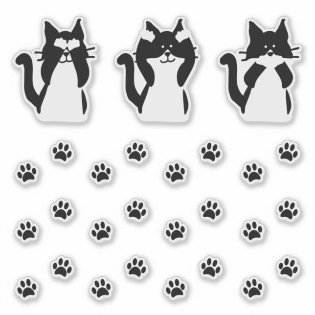 Sticker Chats Mignons Trois Chatons Sages avec Empreintes  (Devant)