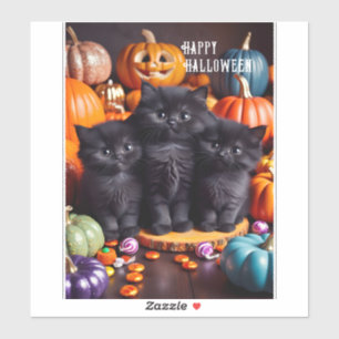 Sticker Chats noirs d'Halloween avec Citrouilles et bonbon