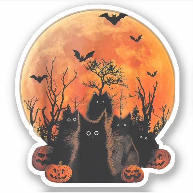 Sticker Chats noirs pleine lune drôle animal familier amat (Devant)