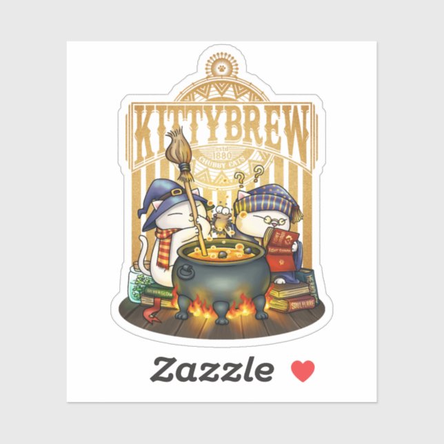 Sticker Chats sorciers d'Halloween Kitty Brew (Feuille)