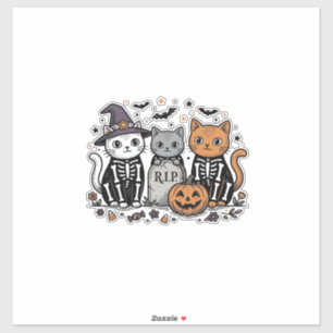 Sticker Chats squelette mignons gravure vintage Halloween