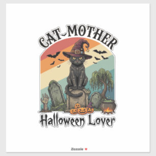 Sticker Chatte Mère Halloween Amante Chapeau de Sorcière N