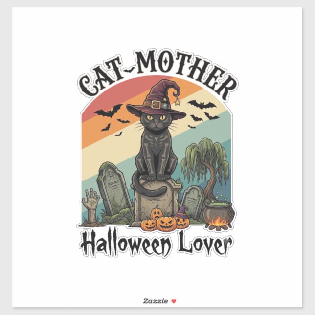 Sticker Chatte Mère Halloween Amante Chapeau de Sorcière N (Feuille)