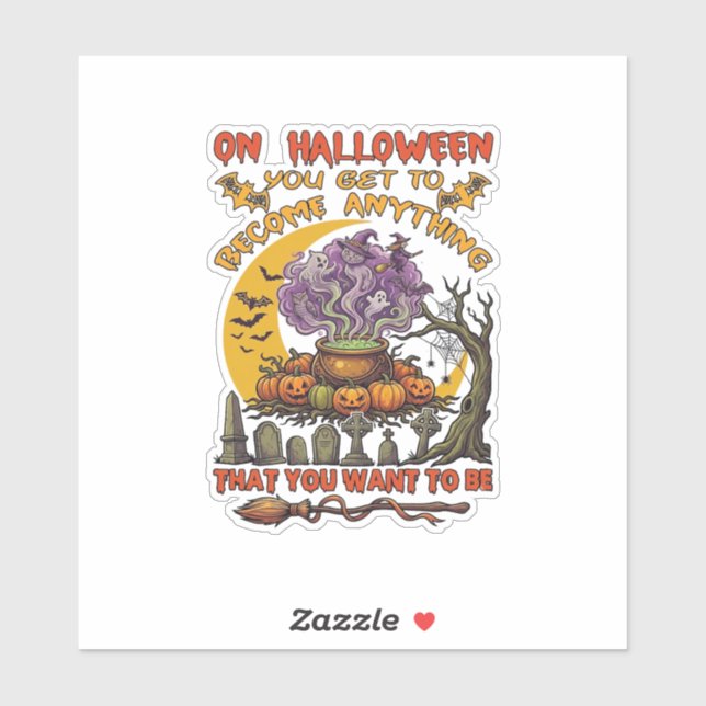 Sticker Chaudière de chat de fantôme de citrouille Devenir (Feuille)