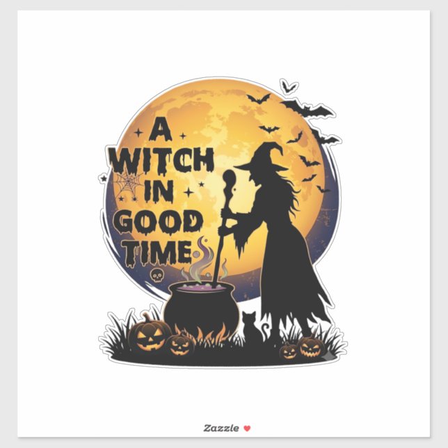 Sticker Chaudron de lune d'Halloween de bonne sorcière_1 (Feuille)