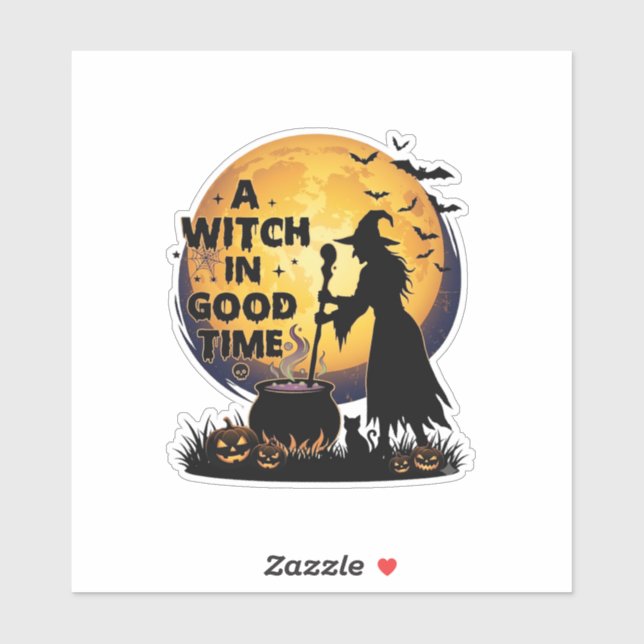 Sticker Chaudron de lune d'Halloween de bonne sorcière_1 (Feuille)