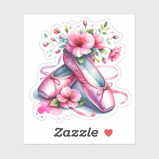 Sticker Chaussures et fleurs en Ballet Rose (Feuille)