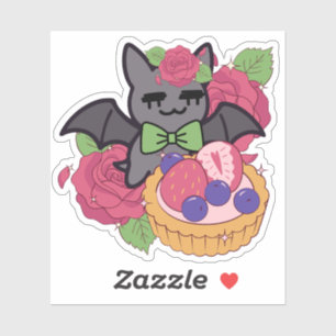 Sticker Chauve-souris au nœud papillon vert et tartelette 
