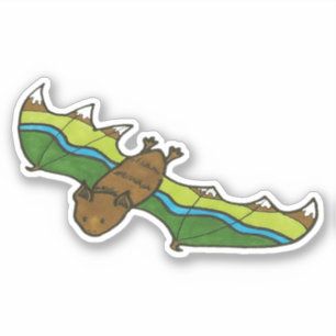 Sticker Chauve-souris Brown avec des ailes du paysage mont