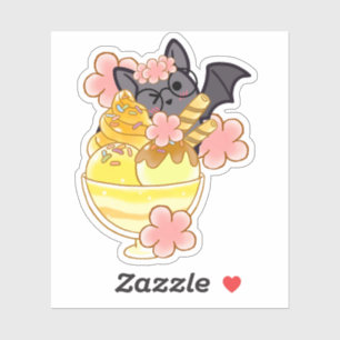 Sticker Chauve-souris florale mignonne avec sundae de glac