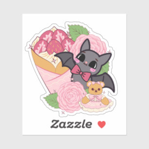 Sticker Chauve-souris Kawaii, crêpe aux fraises et ours en
