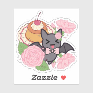 Sticker Chauve-souris malicieuse et flan caramel kawaii