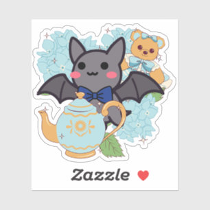 Sticker Chauve-souris mignonne, théière vintage et ours en