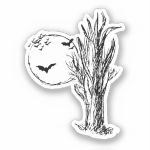 Sticker Chauves-souris, un arbre mort, Halloween pleine lu