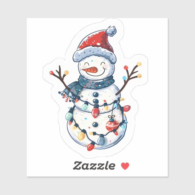 Sticker Cheerful Snowman Dressed for Christmas (Feuille)