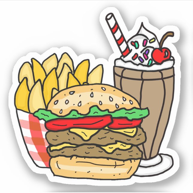 Sticker Cheeseburger Frites et Milk-Shake au Chocolat (Devant)