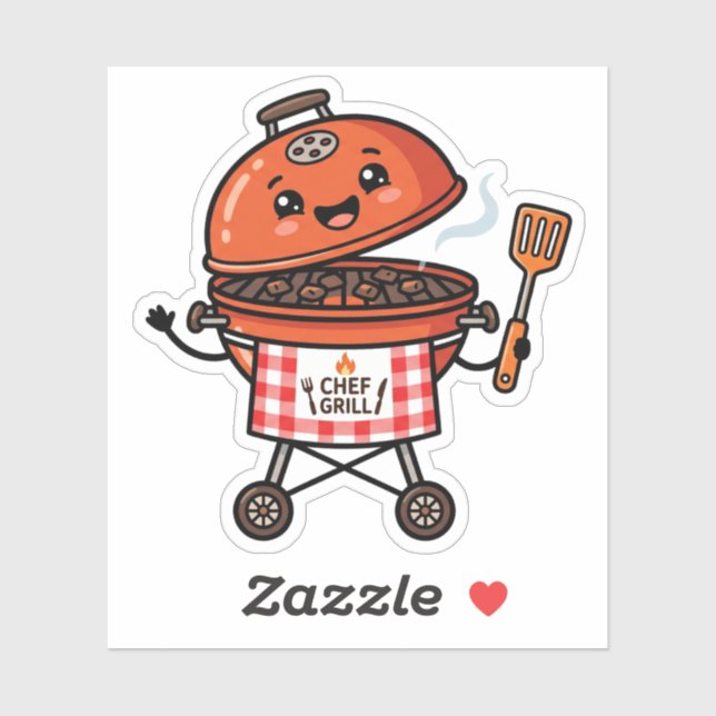 Sticker Chef de grill BBQ Kawaii Cute Fête des Pères (Feuille)