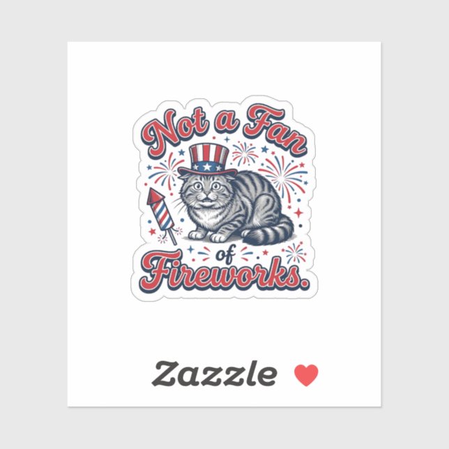 Sticker Chemise Chat Effrayé Pas Fan de Feux d'Artifice (2 (Feuille)