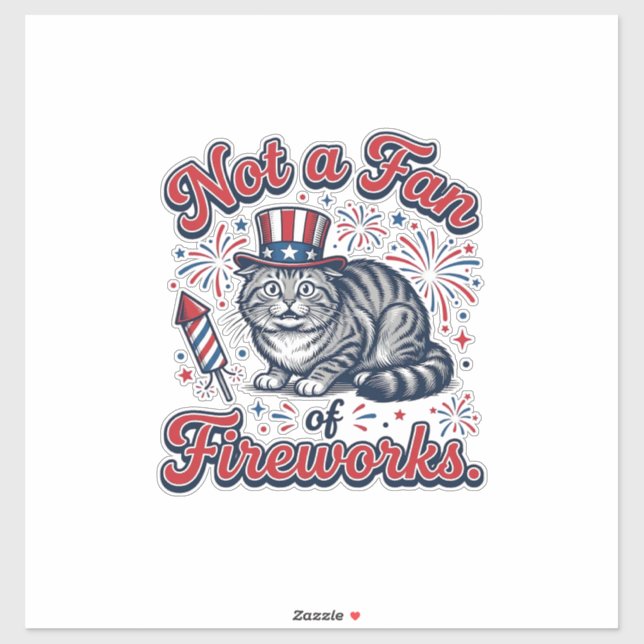 Sticker Chemise Chat Effrayé Pas Fan de Feux d'Artifice (2 (Feuille)