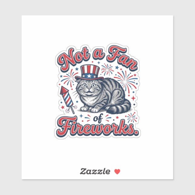 Sticker Chemise Chat Effrayé Pas Fan de Feux d'Artifice (2 (Feuille)