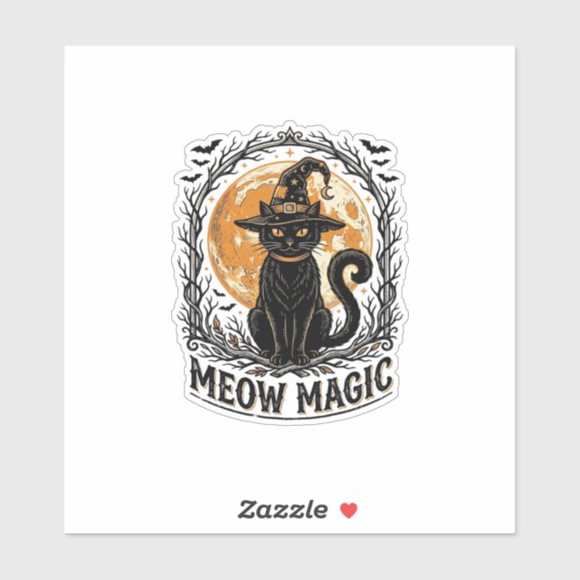 Sticker Chemise de chat sorcière Design de lune Halloween  (Feuille)