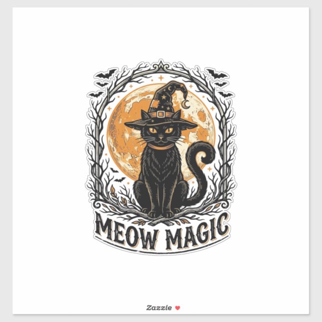 Sticker Chemise de chat sorcière Design de lune Halloween  (Feuille)