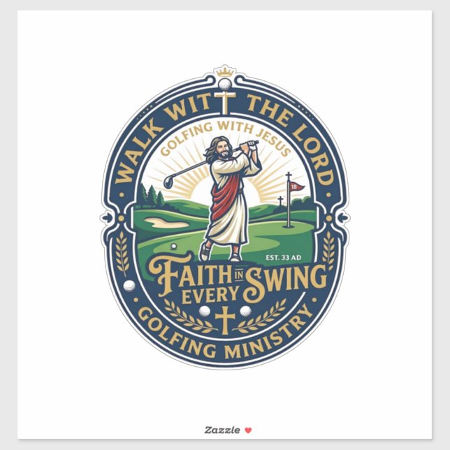 Sticker Chemise de golf Jésus Dessin basé sur la foi_1 (Feuille)