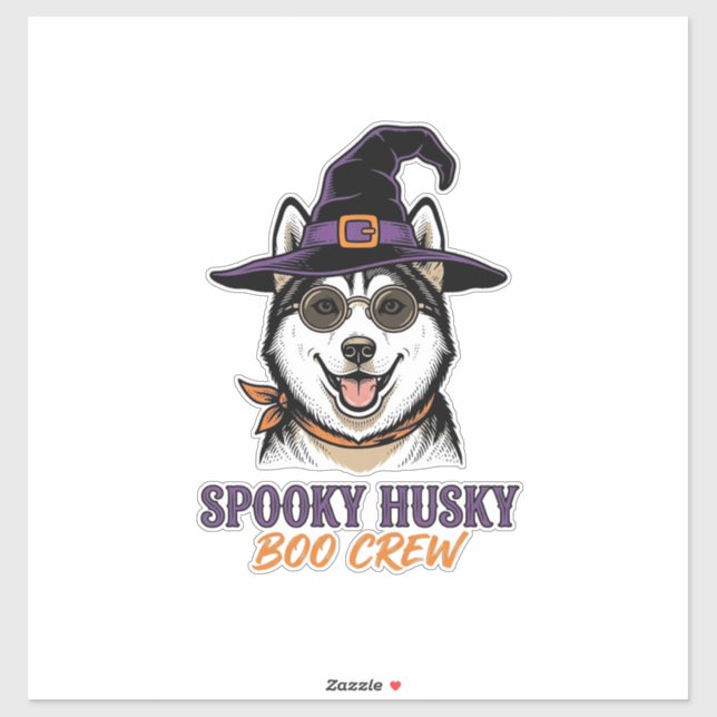 Sticker Chemise de Husky Halloween Sorcière Chien Graphiqu (Feuille)