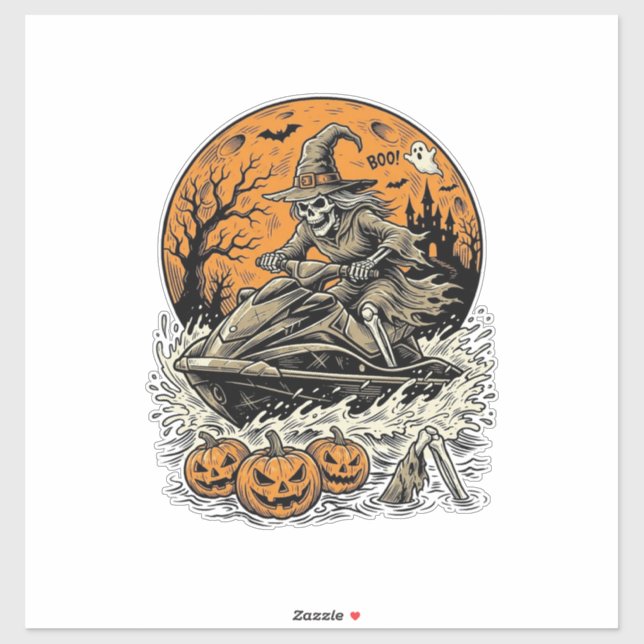Sticker Chemise de jet ski Halloween sorcière squelette vi (Feuille)