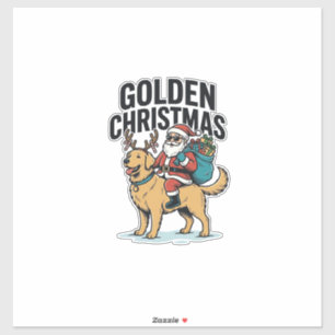 Sticker Chemise de Noël dorée Santa à cheval sur Retriever