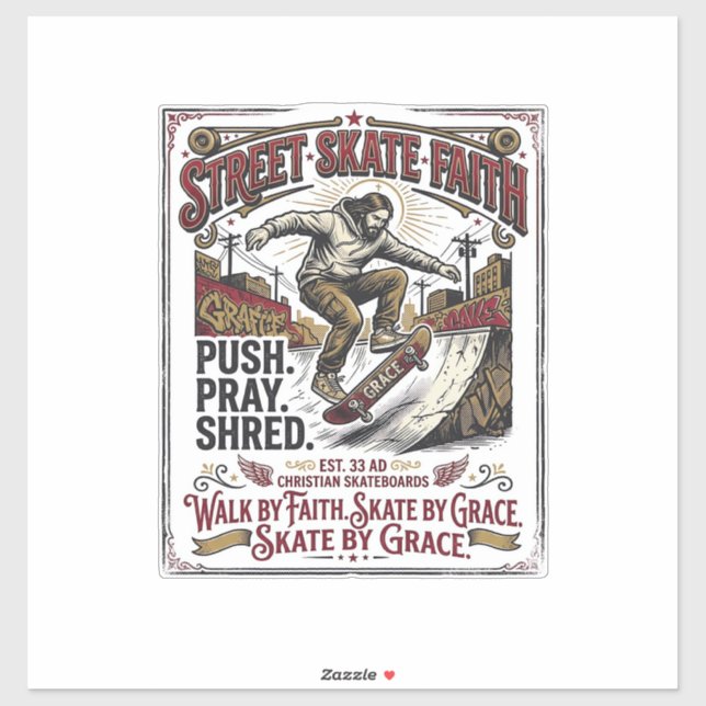 Sticker Chemise de skate longboard Jésus chrétien (Feuille)