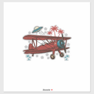 Sticker Chemise de voyage tropicale UFO biplan vintage Des