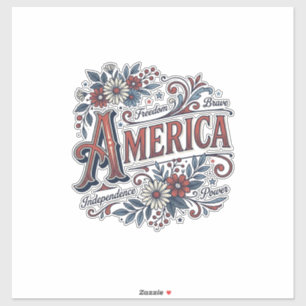 Sticker Chemise Fleurie Patriotique Vintage Merica Design_