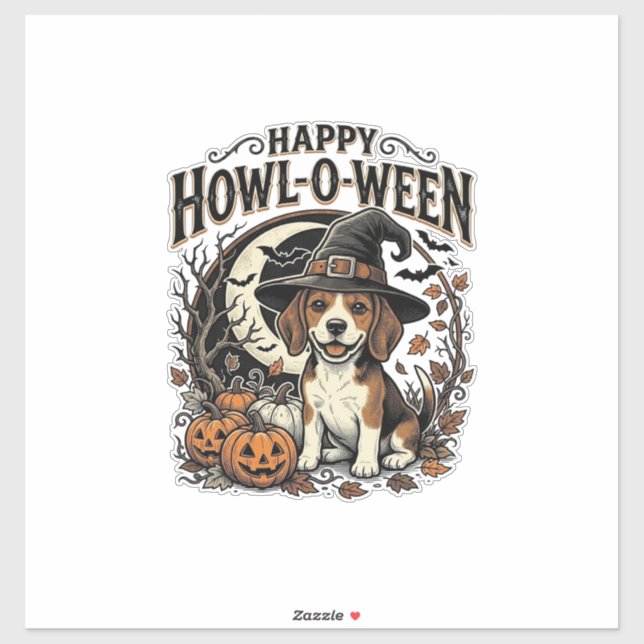 Sticker Chemise Halloween Chapeau De Sorcière Beagle Joyeu (Feuille)