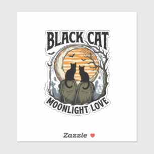 Sticker Chemise Halloween Chat Noir Vintage Lune Cimetière