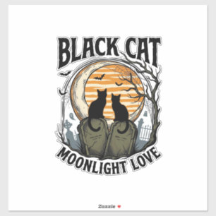 Sticker Chemise Halloween Chat Noir Vintage Lune Cimetière