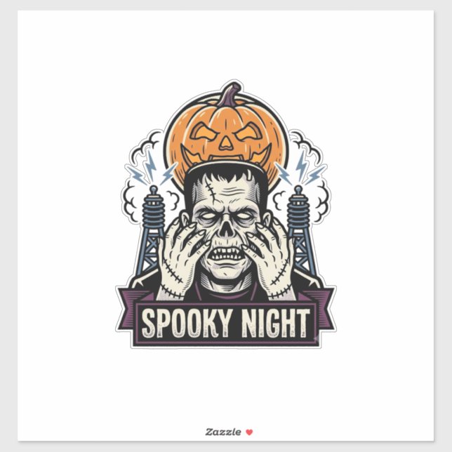 Sticker Chemise Halloween Monstre avec Gravure Lune Citrou (Feuille)