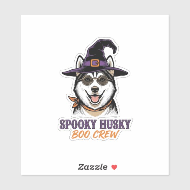 Sticker Chemise Husky Halloween Sorcière Chien Graphique V (Feuille)