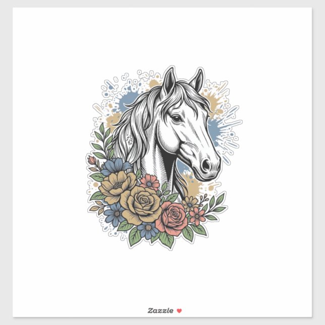 Sticker Chemise vectorielle de conception de cheval floral (Feuille)