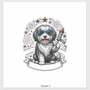 Sticker Chemise vectorielle vintage feux d'artifice chien 