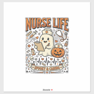 Sticker Chemise vintage citrouille fantôme Halloween Nurse