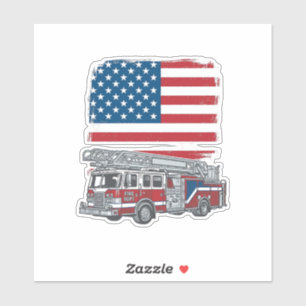Sticker Chemise Vintage Drapeau Américain Camion de Pompie