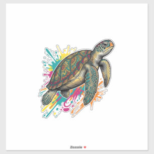 Sticker Chemise Vintage Gravure Tortue de Mer Couleur Spla