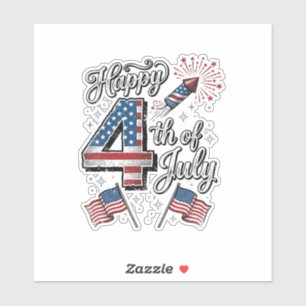 Sticker Chemise Vintage Happy 4 juillet Fête Patriotique F