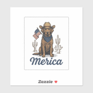 Sticker Chemise Vintage Merica Cowboy Chien Drapeau Améric